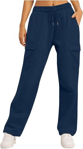 SHOPESSA Wide Leg Sweatpants Women Casual Lightweight Drawstring Elastic Waist Pants Athletic Joggers with Pockets in Kuwait