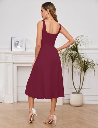 Gardenwed Women’s Square Neck Midi Cocktail Dress A Line 2025 Fall Sleeveless Slit Formal Wedding Guest Dresses in Kuwait