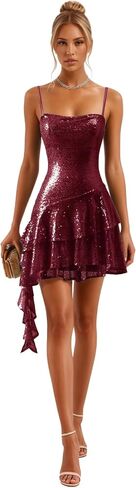 Fashionbride Sparkly Sequin Tiered Homecoming Dresses 2025 Spaghetti Straps Short Ruffle Mini Cocktail Party Gown AP85 in Saudi Arabia