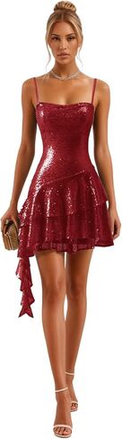 Fashionbride Sparkly Sequin Tiered Homecoming Dresses 2025 Spaghetti Straps Short Ruffle Mini Cocktail Party Gown AP85 in Saudi Arabia
