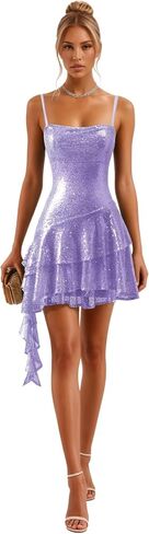 Fashionbride Sparkly Sequin Tiered Homecoming Dresses 2025 Spaghetti Straps Short Ruffle Mini Cocktail Party Gown AP85 in Saudi Arabia