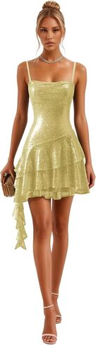 Fashionbride Sparkly Sequin Tiered Homecoming Dresses 2025 Spaghetti Straps Short Ruffle Mini Cocktail Party Gown AP85 in Saudi Arabia