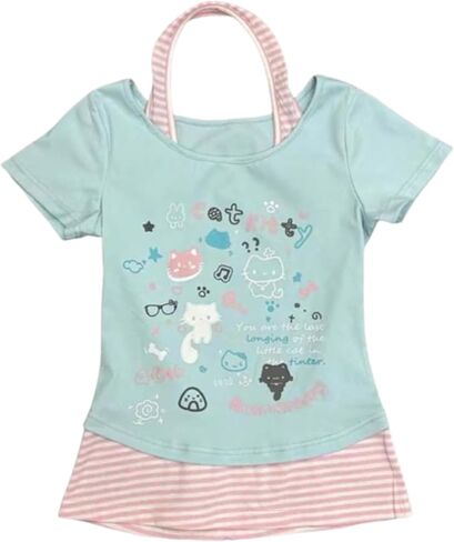 Kawaii Cutecore Harajuku Y2k 2000s بلايز الصيف Preppy الجمالية Alt Goth Emo كم قصير جرافيك تي شيرت in Kuwait
