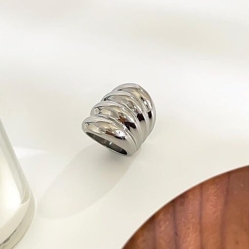 Kokoma Long Chunky Statement Ring for Women Stainless Steel Thick Dome Finger Band Layered Stackable Rings Geometric Ring Fashion Jewelry in Saudi Arabia