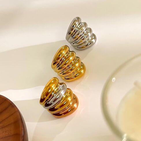 Kokoma Long Chunky Statement Ring for Women Stainless Steel Thick Dome Finger Band Layered Stackable Rings Geometric Ring Fashion Jewelry in Saudi Arabia