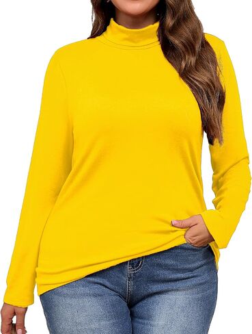 Plus Size Turtleneck Shirt Women Long Sleeve Slim Fit Mock Neck Bodycon Tops in Kuwait