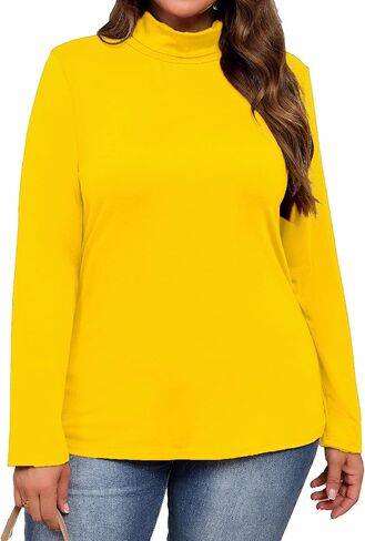 Plus Size Turtleneck Shirt Women Long Sleeve Slim Fit Mock Neck Bodycon Tops in Kuwait