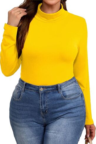 Plus Size Turtleneck Shirt Women Long Sleeve Slim Fit Mock Neck Bodycon Tops in Kuwait