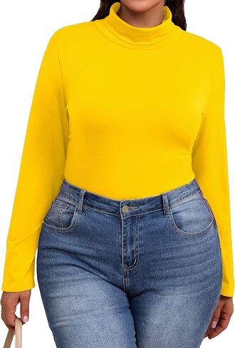 Plus Size Turtleneck Shirt Women Long Sleeve Slim Fit Mock Neck Bodycon Tops in Kuwait