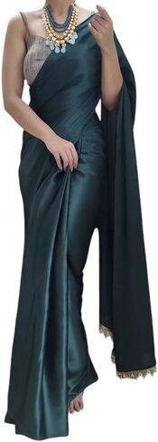 Ready to Wear Satin Silk Saree with Pearl Work & Un-stitch Blouse, Wedding Partywear Designer 1 Minute Saree in Saudi Arabia