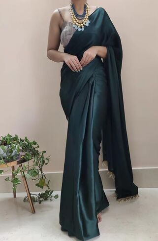 Ready to Wear Satin Silk Saree with Pearl Work & Un-stitch Blouse, Wedding Partywear Designer 1 Minute Saree in Saudi Arabia