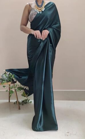 Ready to Wear Satin Silk Saree with Pearl Work & Un-stitch Blouse, Wedding Partywear Designer 1 Minute Saree in Saudi Arabia