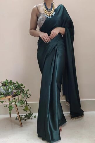 Ready to Wear Satin Silk Saree with Pearl Work & Un-stitch Blouse, Wedding Partywear Designer 1 Minute Saree in Saudi Arabia