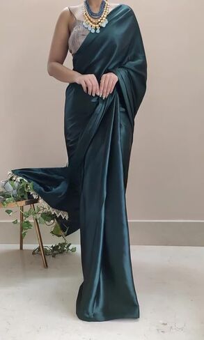 Ready to Wear Satin Silk Saree with Pearl Work & Un-stitch Blouse, Wedding Partywear Designer 1 Minute Saree in Saudi Arabia