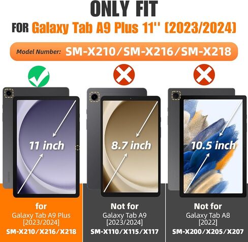 حافظة SEYMAC لهاتف Samsung Galaxy Tab A9+ Plus 11 بوصة، حافظة للنوم/الاستيقاظ التلقائي مع حامل مغناطيسي متعدد الزوايا، فتحة بطاقة لجهاز Galaxy Tab A9+/ A9 Plus 11 بوصة SM-X210/X216/X218، (أسود) in Kuwait