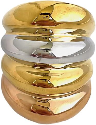 Kokoma Long Chunky Statement Ring for Women Stainless Steel Thick Dome Finger Band Layered Stackable Rings Geometric Ring Fashion Jewelry in Saudi Arabia