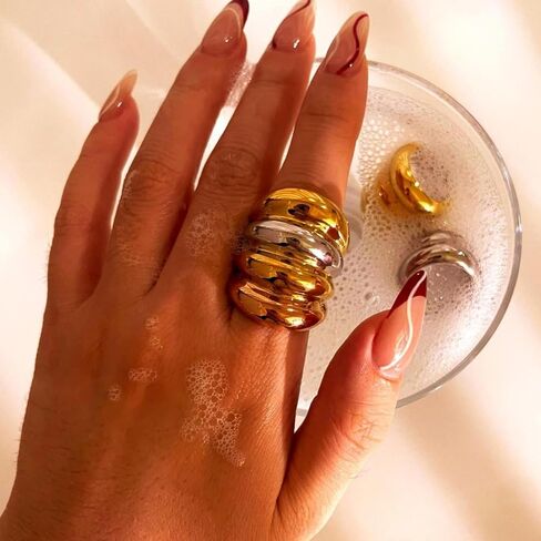 Kokoma Long Chunky Statement Ring for Women Stainless Steel Thick Dome Finger Band Layered Stackable Rings Geometric Ring Fashion Jewelry in Saudi Arabia