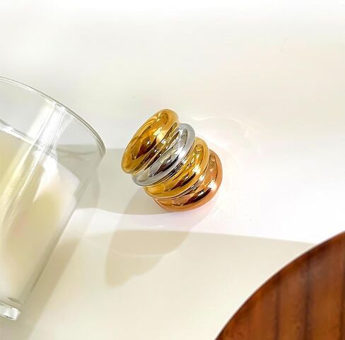 Kokoma Long Chunky Statement Ring for Women Stainless Steel Thick Dome Finger Band Layered Stackable Rings Geometric Ring Fashion Jewelry in Saudi Arabia