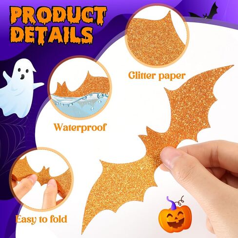 Cholemy 144 Pcs Halloween bat Wall Stickers 3D Glitter Hanging Bats Halloween Decoration 4 Different Sizes with Adhesive Dots for Wall Door Patio Indoor Party Decor (Black, Rose Red, Pink) in Saudi Arabia