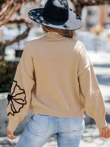 CUPSHE Womens Sweaters Mock Neck Long Sleeve Sweater Floral Lightweight Knit Pullover Sweater Tops Tops in Saudi Arabia