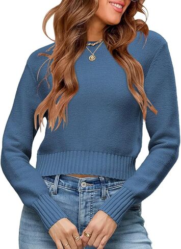 Womens Fall Cropped Sweaters 2025 Trendy Long Sleeve Crewneck Ribbed Knit Pullover Jumper Tops in Kuwait