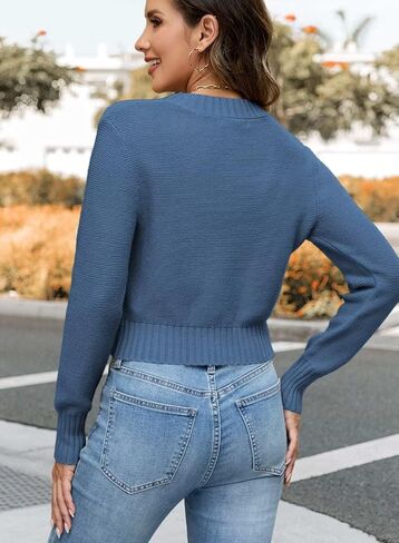 Womens Fall Cropped Sweaters 2025 Trendy Long Sleeve Crewneck Ribbed Knit Pullover Jumper Tops in Kuwait