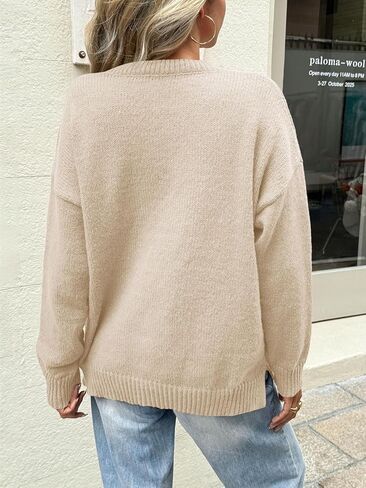 Yousify Womens Fall V Neck Sweaters Casual Knit Long Sleeve Loose Fit Pullover Sweater Tops in Saudi Arabia