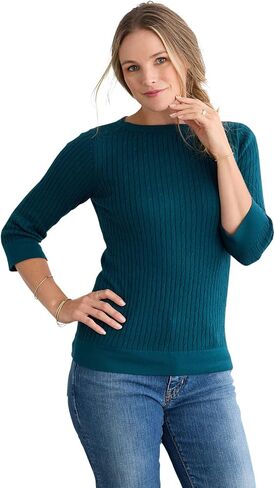 سترة نسائية من القطن العضوي بأكمام 3/4 ورقبة على شكل قارب من Fair Indigo in Kuwait
