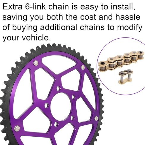 إطار مقوى بالفولاذ 58 سنًا 7075 ألومنيوم مع وصلات سلاسل، ضرس سلسلة CNC 58T 7075 ألومنيوم متوافق مع Segway X160 X260 Sur Ron Light Bee X، أرجواني in Kuwait