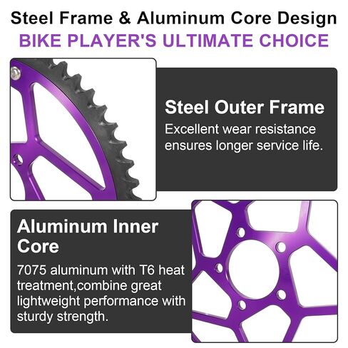 إطار مقوى بالفولاذ 58 سنًا 7075 ألومنيوم مع وصلات سلاسل، ضرس سلسلة CNC 58T 7075 ألومنيوم متوافق مع Segway X160 X260 Sur Ron Light Bee X، أرجواني in Kuwait