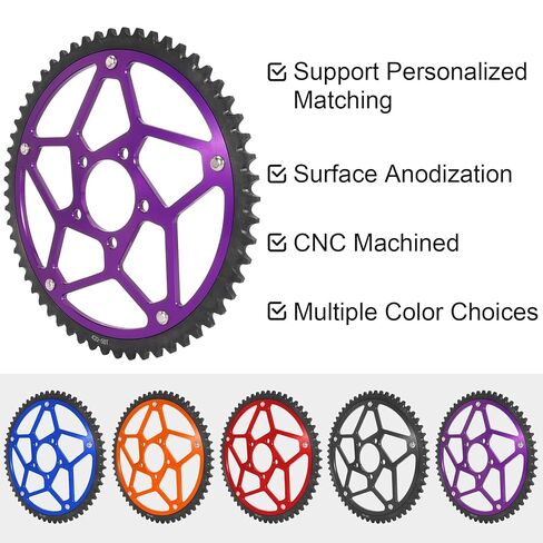 إطار مقوى بالفولاذ 58 سنًا 7075 ألومنيوم مع وصلات سلاسل، ضرس سلسلة CNC 58T 7075 ألومنيوم متوافق مع Segway X160 X260 Sur Ron Light Bee X، أرجواني in Kuwait