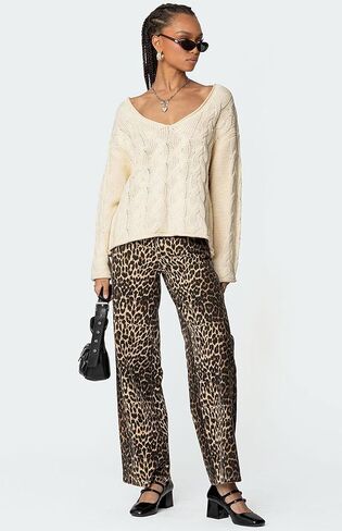 ZAFUL Womens V Neck Off The Shoulder Sweater Long Sleeve 2025 Oversized Cable Knit Casual Pullover Tops in Saudi Arabia
