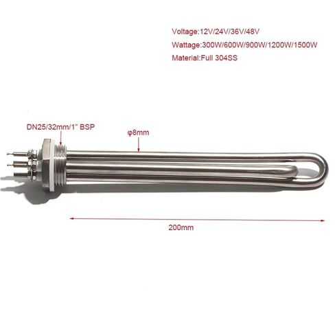 DN25/32mm عنصر تسخين الغمر بالماء الجهد المنخفض 24V/36V/48V مقاومة السخان الشمسي 300W/600W/900W/1.2KW/1.5KW (مع صامولة القفل، 48V_600W 200MML 304SS) in Kuwait