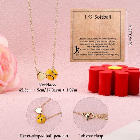 Softball Heart Necklace, Gold Softball Pendant Necklace Baseball Jewelry Sports Accessories Jewelry for Women in Saudi Arabia