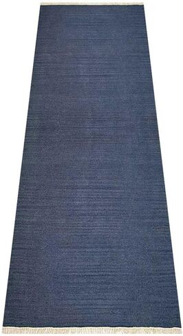سجاد Rugsotic منسوج يدويًا من صوف الكليم المسطح مقاس 2'6''x6' سجادة منطقة العداء بلون أزرق خالص D00111 in Saudi Arabia