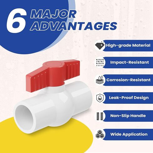 صمام كروي PVC مقاس 3/4 بوصة، صمام إغلاق بمقبض T أسود مكون من 6 قطع، لخطوط إمداد المياه الباردة in Kuwait