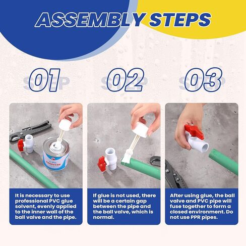 صمام كروي PVC مقاس 3/4 بوصة، صمام إغلاق بمقبض T أسود مكون من 6 قطع، لخطوط إمداد المياه الباردة in Kuwait
