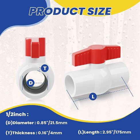 صمام كروي PVC مقاس 3/4 بوصة، صمام إغلاق بمقبض T أسود مكون من 6 قطع، لخطوط إمداد المياه الباردة in Kuwait