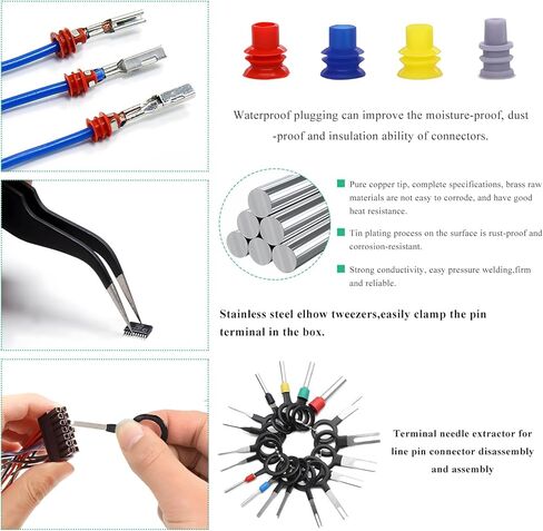 755PCS 21 Type Pin Connectors Kit, 1/1.5/1.8/2.2/2.8/3.5mm Car Electrical Wire Terminal Pins Connector, Non-Insulated Plug Removal Tool & Male Female Crimp Pin, Car Accessories in Kuwait