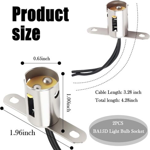 2PCS BA15D Light Bulb Socket,Bayonet Type BA15D Led Bulb Socket with Dual Wire Connector,Universal Long Bracket Car Light Sockets Car Accessories for Turn Signals & Brake Lights in Saudi Arabia