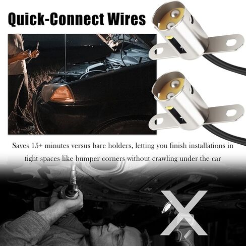 2PCS BA15D Light Bulb Socket,Bayonet Type BA15D Led Bulb Socket with Dual Wire Connector,Universal Long Bracket Car Light Sockets Car Accessories for Turn Signals & Brake Lights in Saudi Arabia