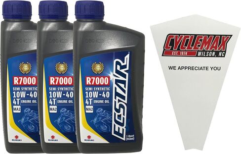 ثلاث عبوات متوافقة مع زيت محرك سوزوكي إيكستار R7000 10W-40 شبه الاصطناعي رباعي الأشواط 990A0-01E30-01Q يحتوي على ثلاثة كوارتات وقمع in Saudi Arabia