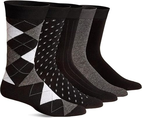 5Pcs Men's Diamond Pattern Dress Socks - Black Business Formal Cotton Blend for Office & Church in Saudi Arabia