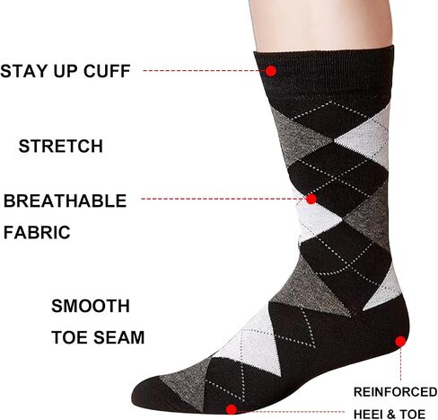 5Pcs Men's Diamond Pattern Dress Socks - Black Business Formal Cotton Blend for Office & Church in Saudi Arabia