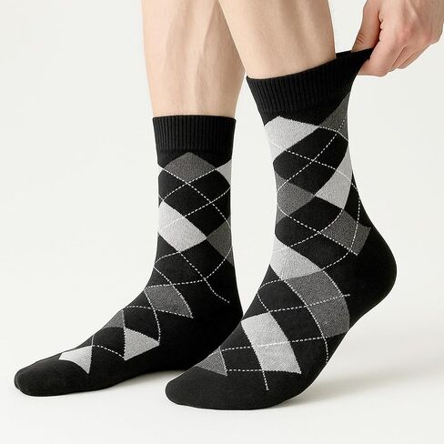5Pcs Men's Diamond Pattern Dress Socks - Black Business Formal Cotton Blend for Office & Church in Saudi Arabia