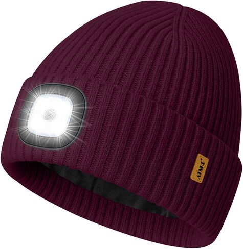 ATNKE LED Lighted Lined Fleece Beanie Cap,USB Rechargeable 4 LED Running Headlamp Hat with Light Gifts for Men and Women in Kuwait