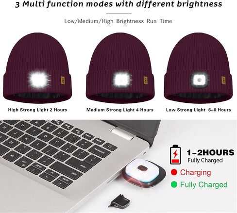 ATNKE LED Lighted Lined Fleece Beanie Cap,USB Rechargeable 4 LED Running Headlamp Hat with Light Gifts for Men and Women in Kuwait