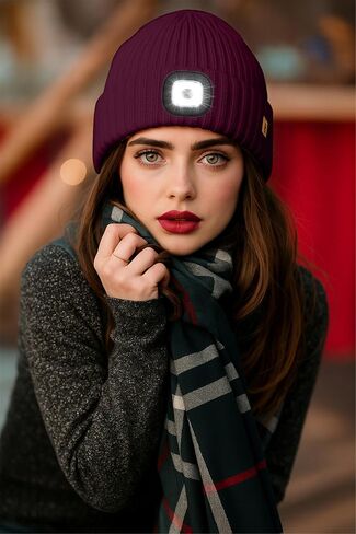 ATNKE LED Lighted Lined Fleece Beanie Cap,USB Rechargeable 4 LED Running Headlamp Hat with Light Gifts for Men and Women in Kuwait