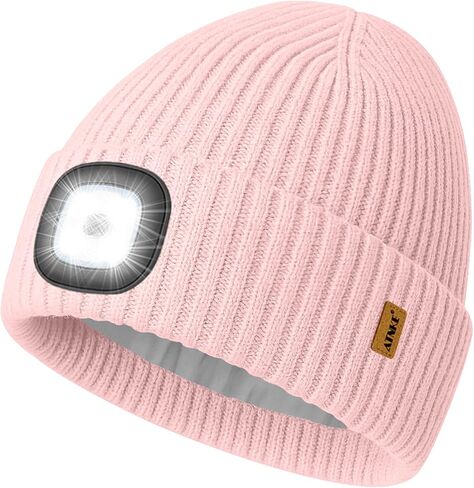 ATNKE LED Lighted Lined Fleece Beanie Cap,USB Rechargeable 4 LED Running Headlamp Hat with Light Gifts for Men and Women in Kuwait