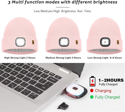 ATNKE LED Lighted Lined Fleece Beanie Cap,USB Rechargeable 4 LED Running Headlamp Hat with Light Gifts for Men and Women in Kuwait